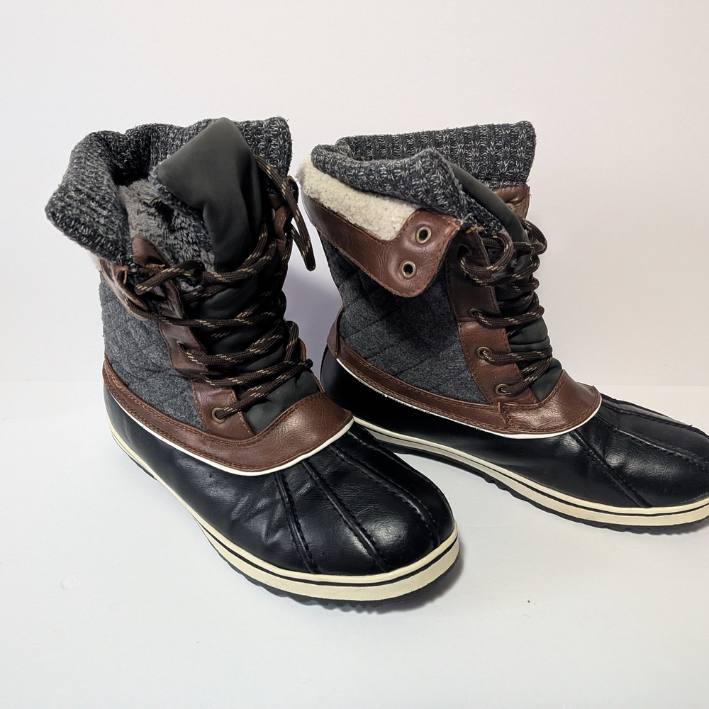 Men's Black and Brown Winter Duck Boots